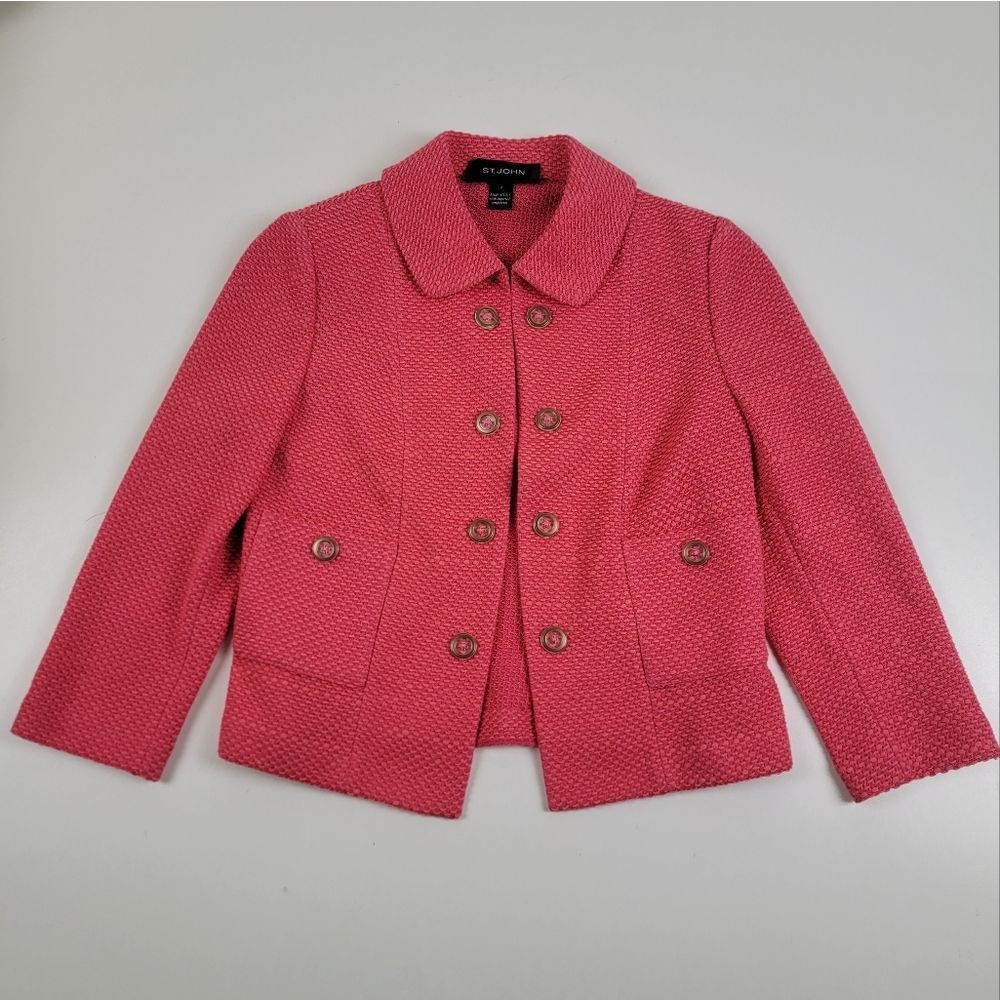 St John collection jacket knit Pink Suit Blazer Size 2 Button Up
